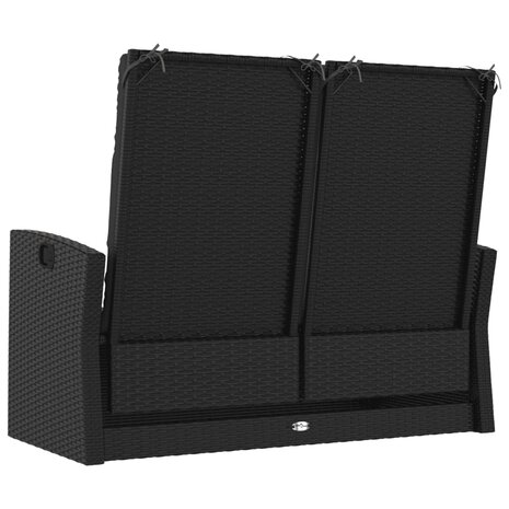 Tuinbank verstelbaar met kussens 118 cm poly rattan zwart