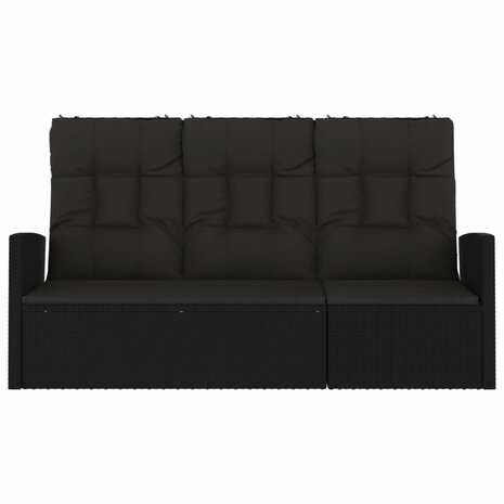 Tuinbank verstelbaar met kussens 173 cm poly rattan zwart
