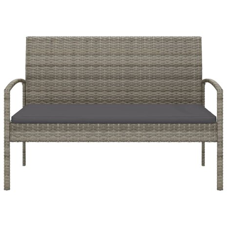 Tuinbank met kussen 105 cm poly rattan grijs