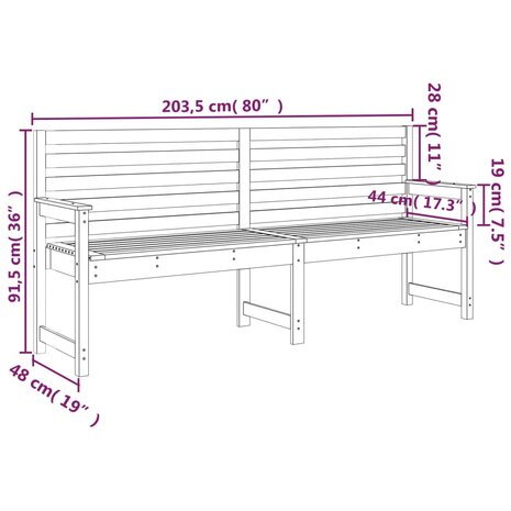 Tuinbank 203,5x48x91,5 cm massief grenenhout