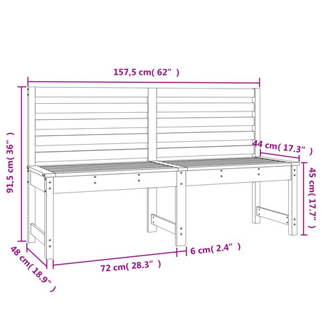Tuinbank 157,5 cm massief grenenhout wit