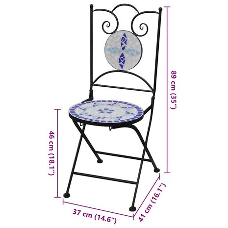 Bistrostoelen inklapbaar 2 st keramiek blauw en wit