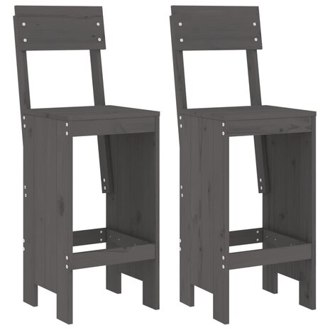 Barkrukken 2 st 40x48,5x115,5 cm massief grenenhout grijs