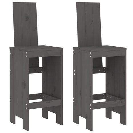 Barkrukken 2 st 40x42x120 cm massief grenenhout grijs