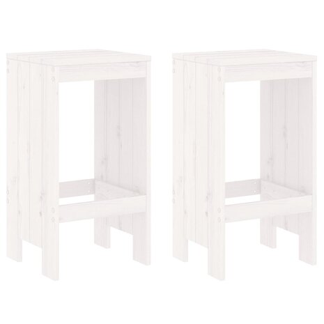 Barkrukken 2 st 40x36x75 cm massief grenenhout wit