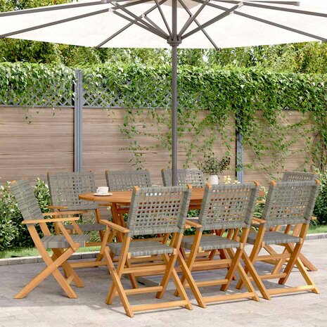 Tuinstoelen 8 st inklapbaar poly rattan en massief hout grijs