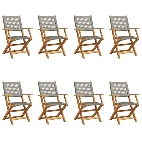 Tuinstoelen 8 st inklapbaar poly rattan en massief hout grijs