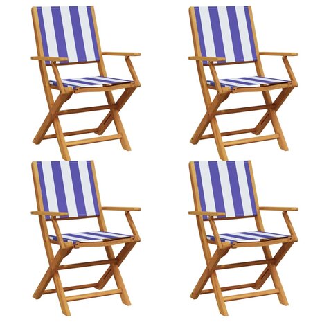 Tuinstoelen 4 st inklapbaar stof en massief hout blauw en wit