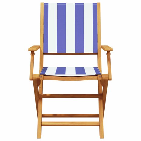 Tuinstoelen 4 st inklapbaar stof en massief hout blauw en wit