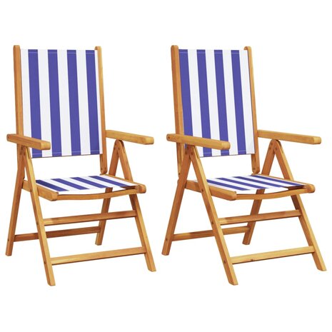 Tuinstoelen 2 st massief acaciahout en stof blauw en wit