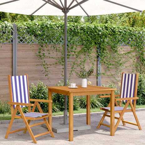 Tuinstoelen 2 st massief acaciahout en stof blauw en wit