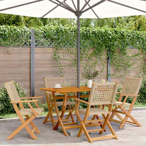 Tuinstoelen 4 st inklapbaar poly rattan en massief hout beige
