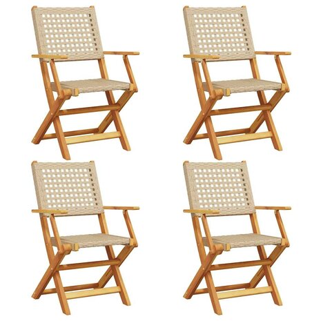 Tuinstoelen 4 st inklapbaar poly rattan en massief hout beige