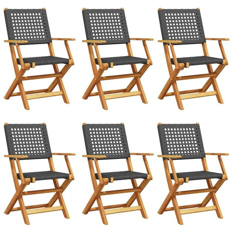 Tuinstoelen 6 st inklapbaar poly rattan en massief hout zwart