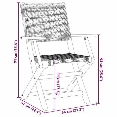 Tuinstoelen 6 st inklapbaar poly rattan en massief hout zwart