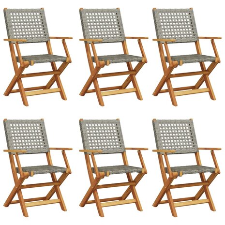 Tuinstoelen 6 st inklapbaar poly rattan en massief hout grijs