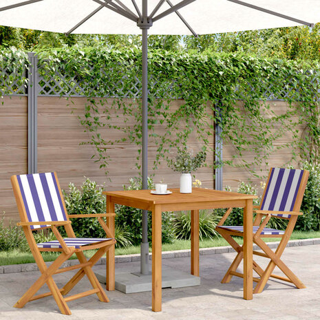 Tuinstoelen 2 st massief acaciahout en stof blauw en wit