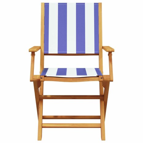 Tuinstoelen 2 st massief acaciahout en stof blauw en wit