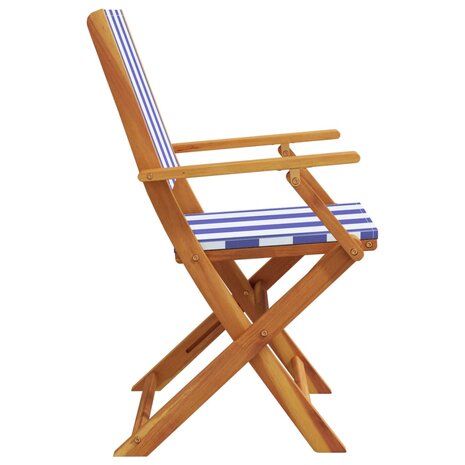 Tuinstoelen 2 st massief acaciahout en stof blauw en wit
