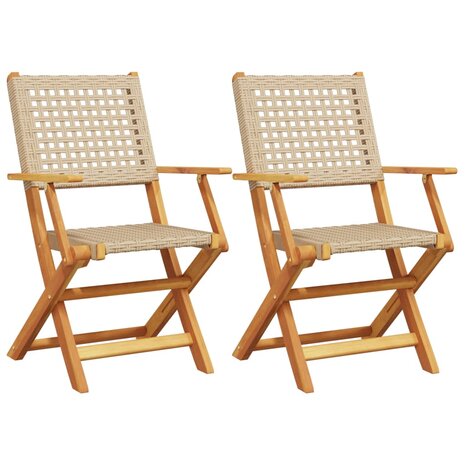 Tuinstoelen 2 st massief acaciahout en poly rattan beige