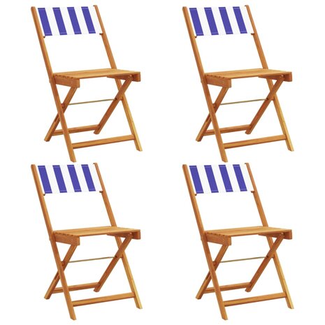 Tuinstoelen 4 st inklapbaar stof en massief hout blauw en wit