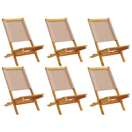 Tuinstoelen 6 st inklapbaar stof en massief hout taupe