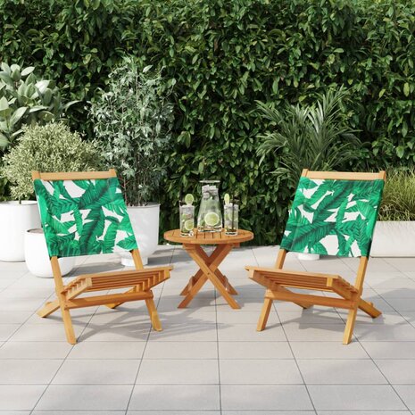 Tuinstoelen 2 st bladpatroon massief acaciahout en stof