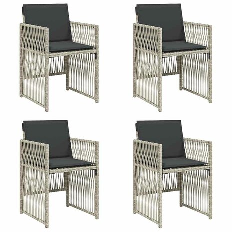 Tuinstoelen 4 st met kussens poly rattan lichtgrijs