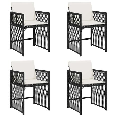 Tuinstoelen 4 st met kussens poly rattan zwart