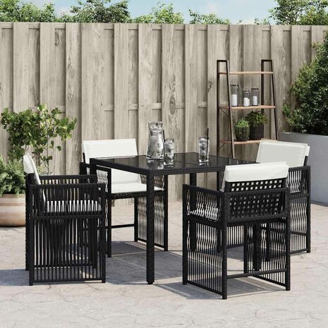 Tuinstoelen 4 st met kussens poly rattan zwart