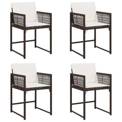 Tuinstoelen 4 st met kussens poly rattan bruin