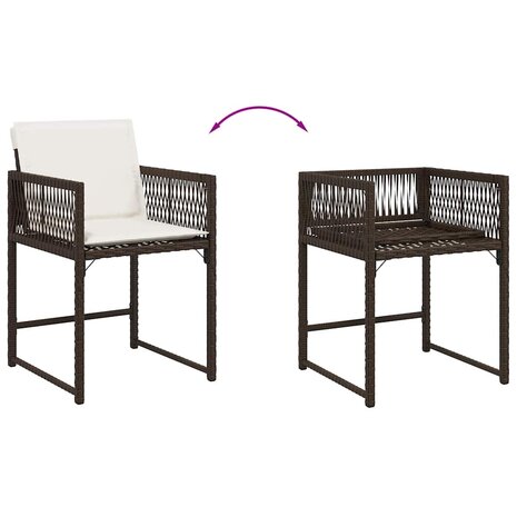 Tuinstoelen 4 st met kussens poly rattan bruin