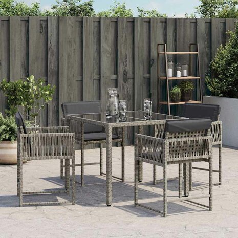 Tuinstoelen 4 st met kussens poly rattan grijs