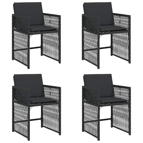 Tuinstoelen 4 st met kussens poly rattan zwart
