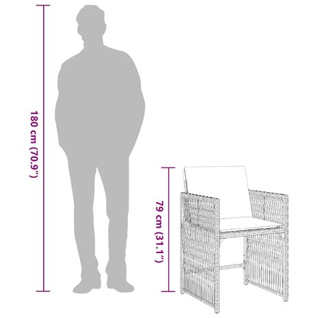 Tuinstoelen 4 st met kussens poly rattan zwart