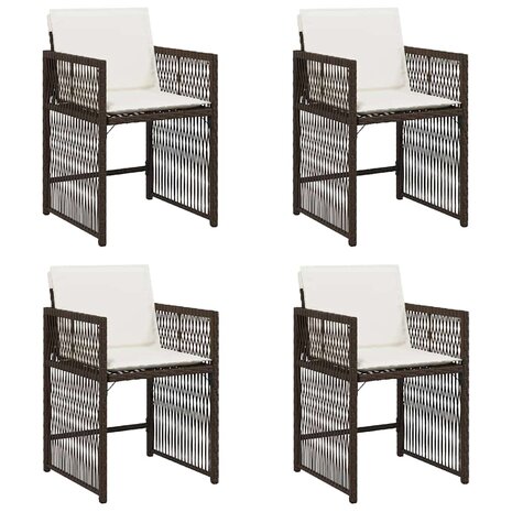 Tuinstoelen 4 st met kussens poly rattan bruin