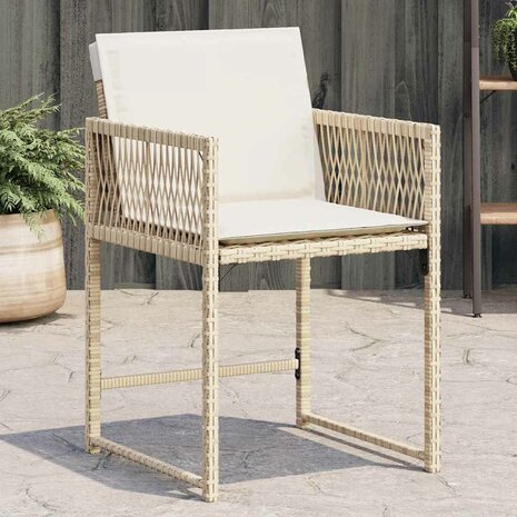 Tuinstoelen 4 st met kussens poly rattan beige