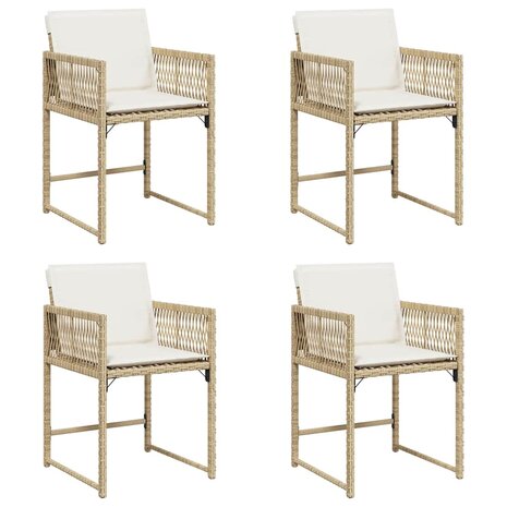 Tuinstoelen 4 st met kussens poly rattan beige