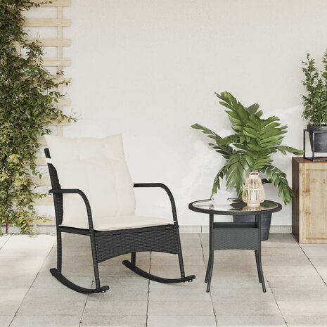 Tuinschommelstoel met kussens poly rattan zwart