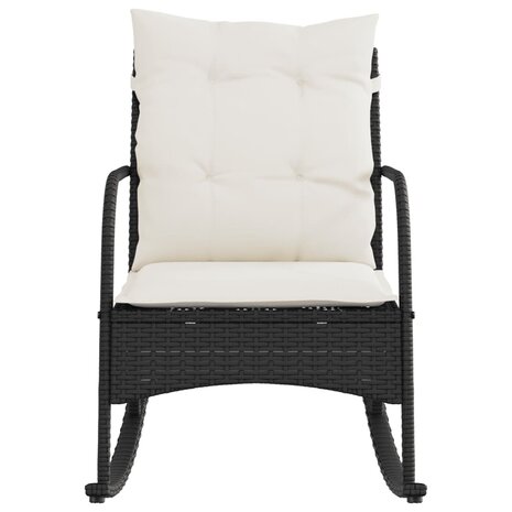 Tuinschommelstoel met kussens poly rattan zwart