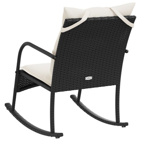 Tuinschommelstoel met kussens poly rattan zwart