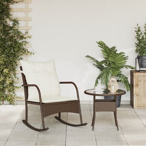 Tuinschommelstoel met kussens poly rattan bruin