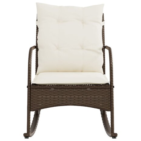 Tuinschommelstoel met kussens poly rattan bruin