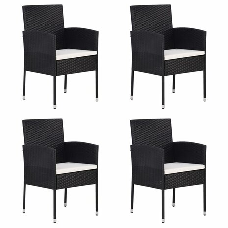 Tuinstoelen 4 st met crèmewitte kussens poly rattan zwart