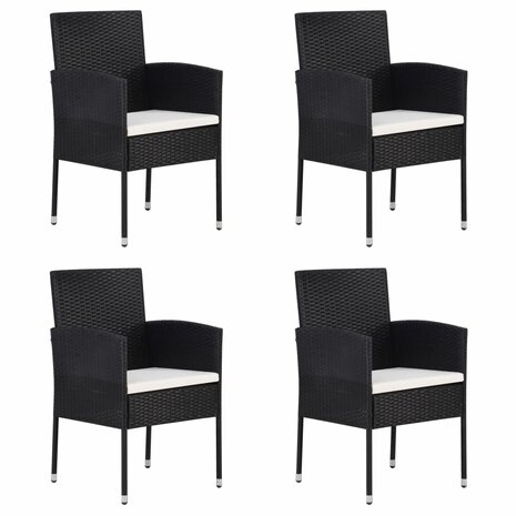 Tuinstoelen 4 st met crèmewitte kussens poly rattan zwart