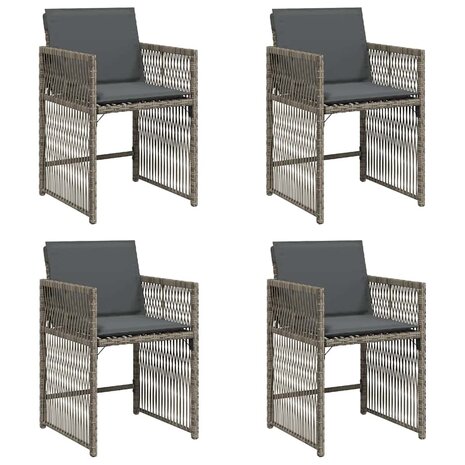 Tuinstoelen 4 st met kussens poly rattan grijs