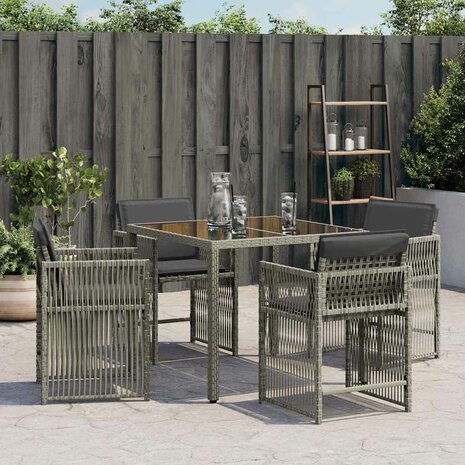 Tuinstoelen 4 st met kussens poly rattan grijs