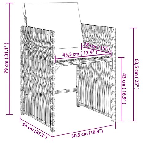 Tuinstoelen 4 st met kussens poly rattan grijs