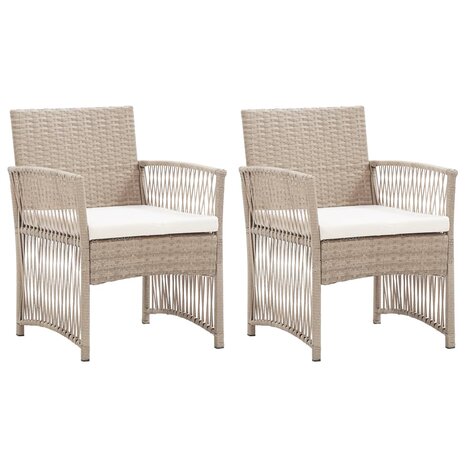 Tuinstoelen met kussens 2 st poly rattan beige