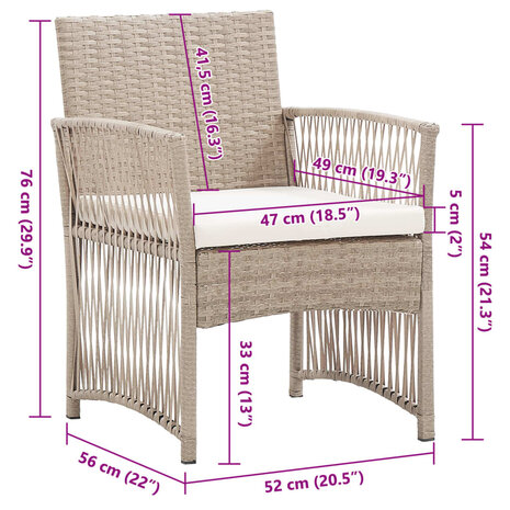 Tuinstoelen met kussens 2 st poly rattan beige